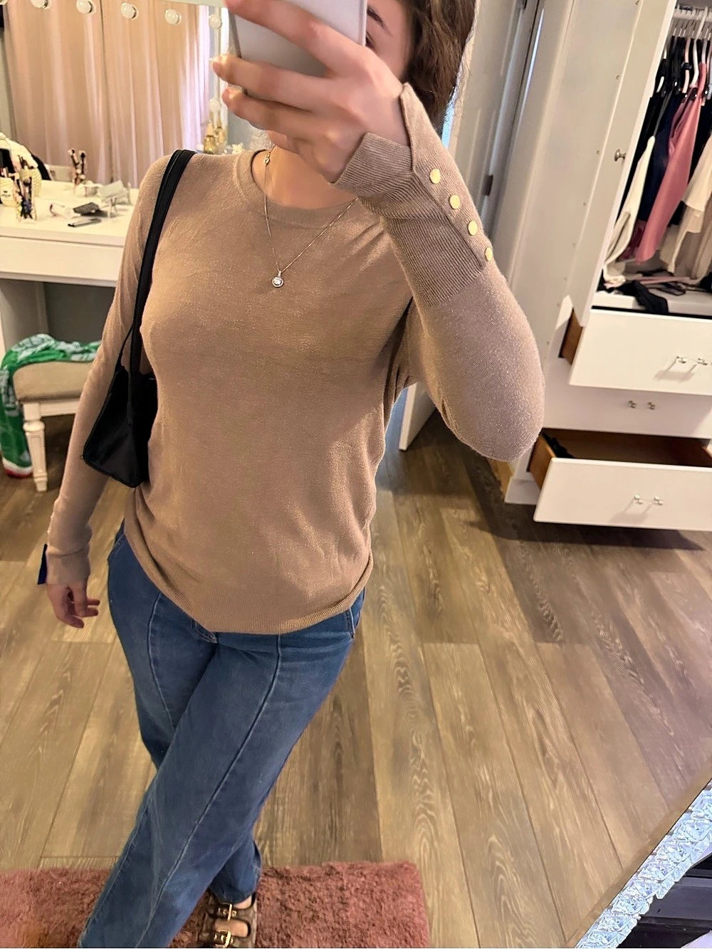 Zara Button Sleeve Sweater in Brown Size Medium Like New